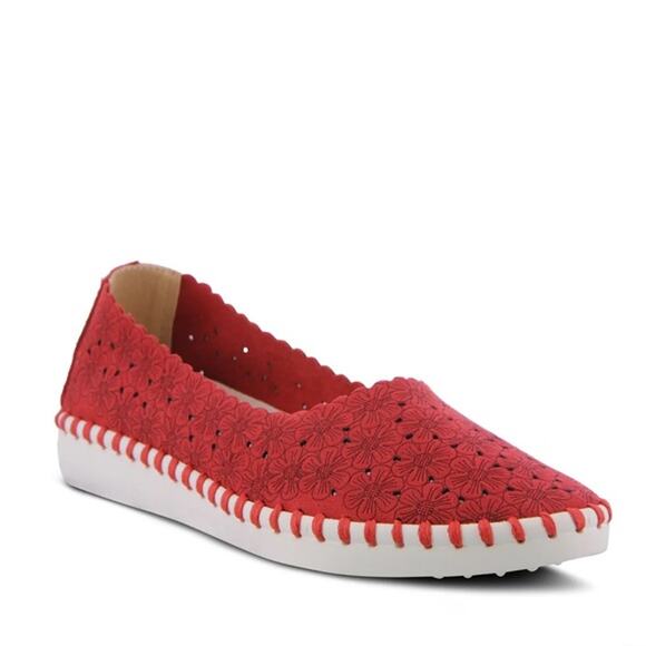 [Patrizia Spring Step] Red Grazana Leather Cutout Floral Ballerina Flats Size 36 - Picture 1 of 12